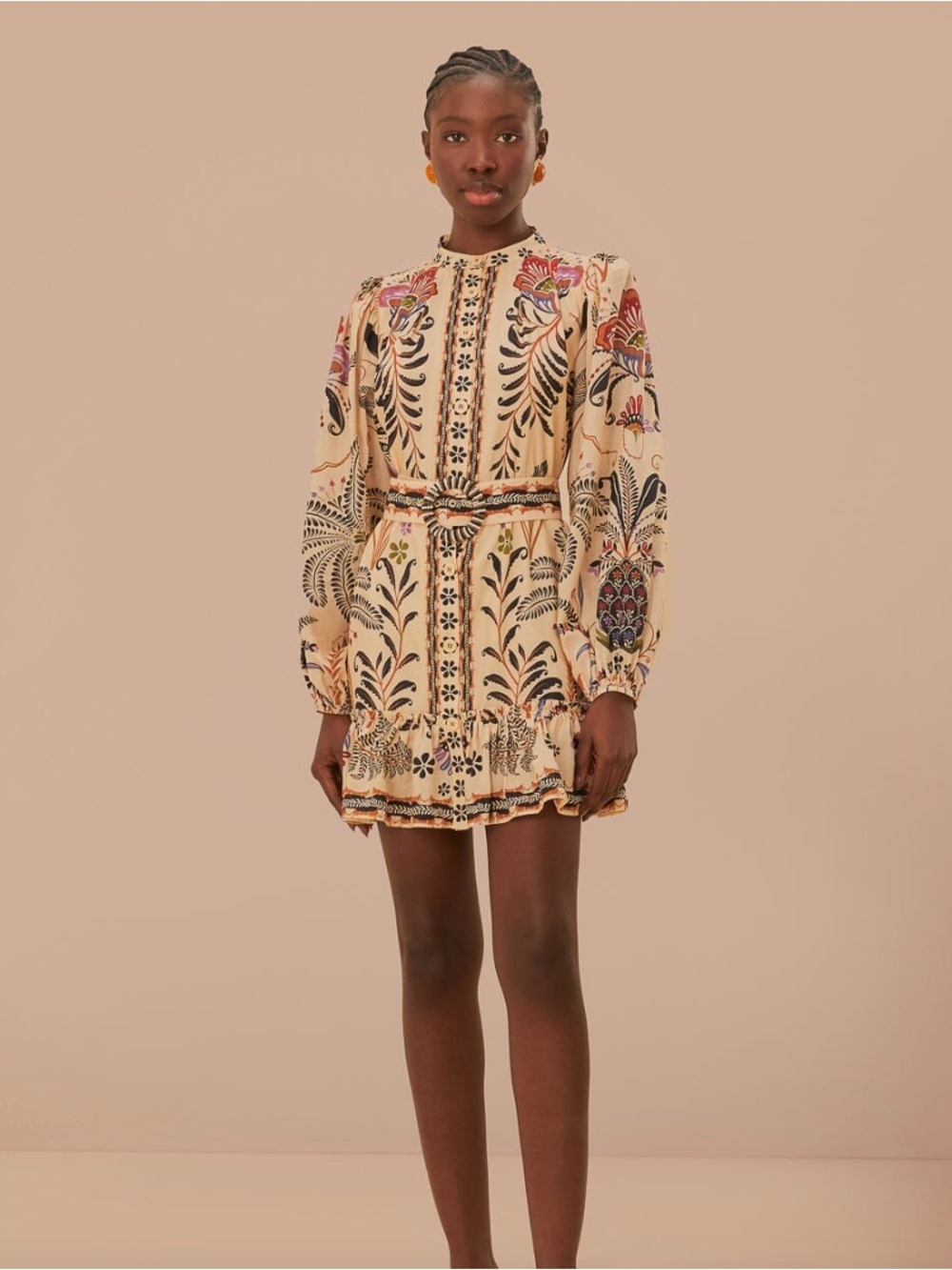FARM Rio Cream Mini Dress with Pink, Navy & Black Floral Print